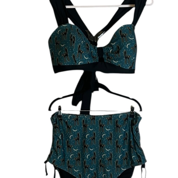 Unique Vintage Blue and spooky cat bikini high waist - Picture 2 of 10